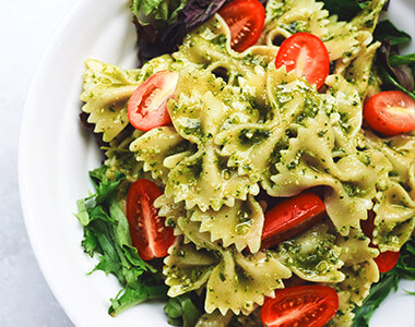 Salmon pasta salad with lemon and capers