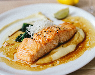 Poached salmon and asparagus with wild  garlic mayonnaise